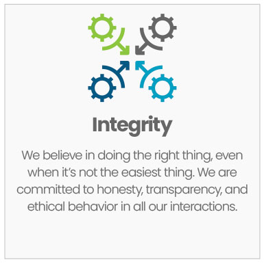 Integrity: We believe in doing the right thing, even when it’s not the easiest thing. We are committed to honesty, transparency, and ethical behavior in all our interactions.